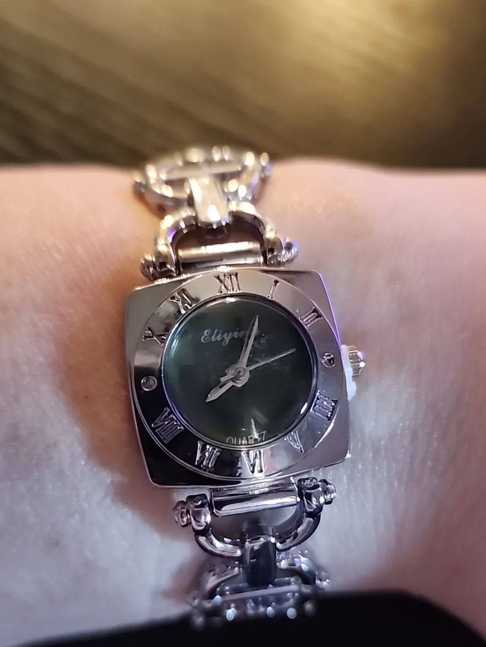 Women's Silver-Tone Bracelet Watch with Green Dial